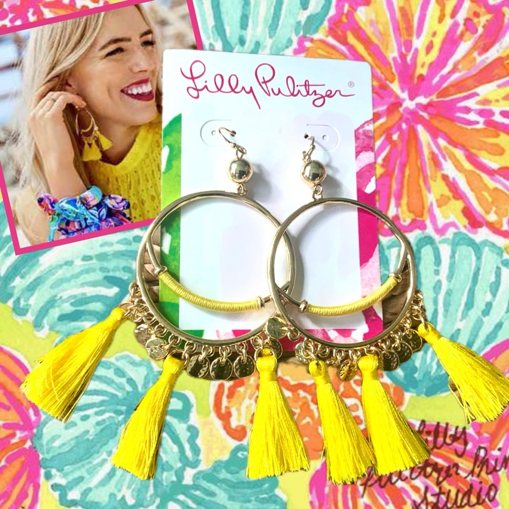 Lilly Pulitzer EARRINGS NWT YELLOW TASSEL⭐️ SURF GYPSEA PIERCED STATEMENT
